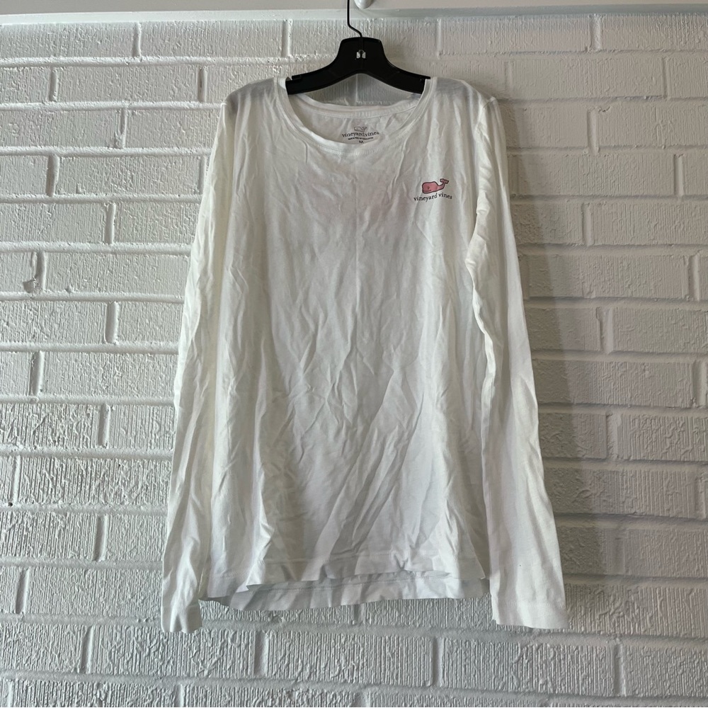 Vineyard Vines Long Sleeve White Pink Whale T-Shirt
